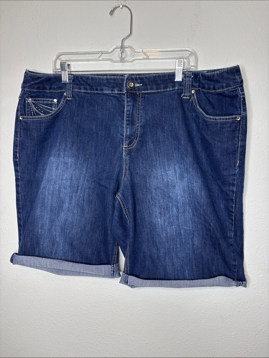 CJ Banks Pants - CJ Banks Dark Blue Denim Cuffed Bermuda Shorts